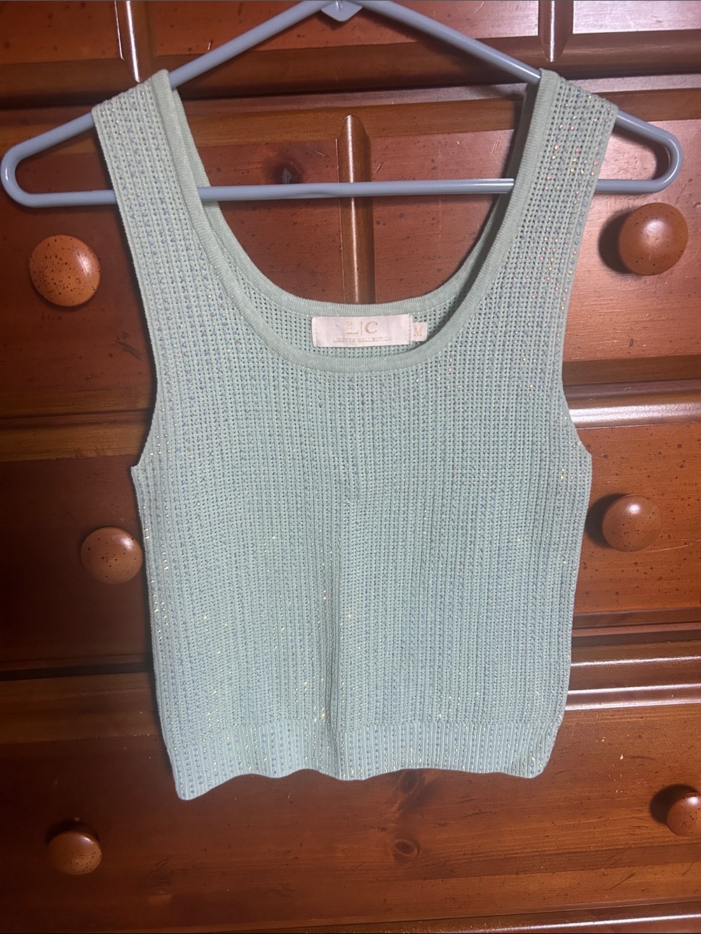 Light Green Knit Tank Top with Sequins